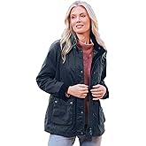 SAGEFINDS Portland Barn Jacket w/Corduroy Accents, Hidden Front Zipper w/Snap Closure, Hideaway Hood, Drawstring, Pockets