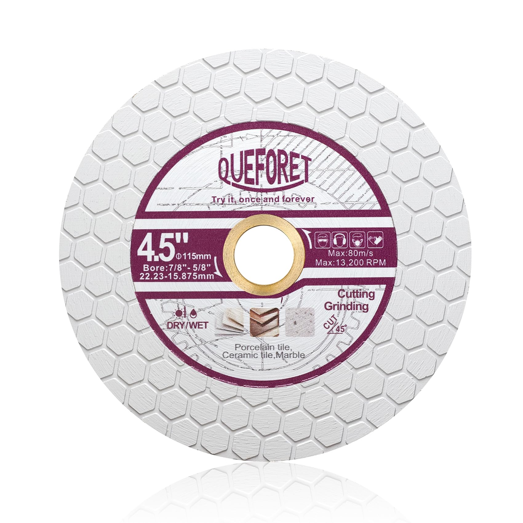 QUEFORET Diamond Cutting Grinding Disc 115mm - Saw Blade for Dry Cutting and Polishing Porcelain Ceramic Tile Marble Artificial Stone