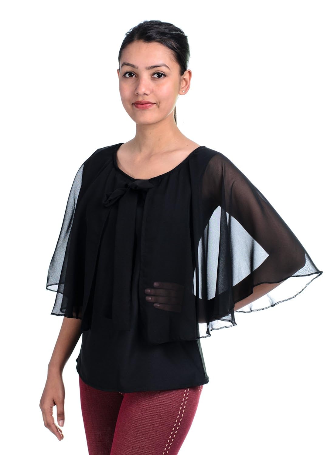timbre stylish party wear black cape sleeves western top for girls/women