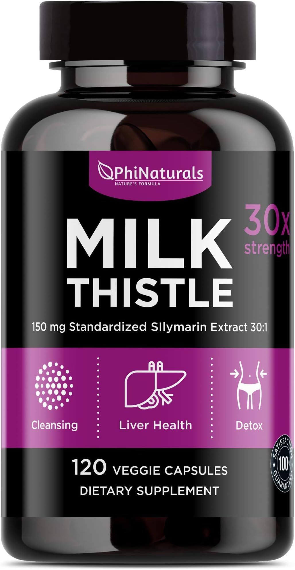 Milk Thistle 150mg Capsules – [120 Count] 30:1 Silymarin Extract (Equivalent 4500 mg) - Liver Cleanse Aid & Detox Vitamin – Extra Strength 30X Extract – Natural Detox Supplement – Non-GMO