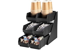 CURTA Black Self Serve Condiment Bin Stand Set, 3-Tier Stand with 6 Bins, 20" D x11.5" W x 14" H, Coffee Bar Beverage Station