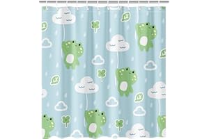 Lindameler Frog Shower Curtain for Kids Childern Blue Funny Cartoon Shower Curtain Set Waterproof Fabric Bathroom Curtain with 12 Hooks 72x72 Inches(Cute Frog)