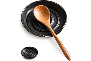 Cormomu Spoon Rest, Large Spoon Holder for Kitchen Counter, Cooking Spoon Rest for Stove Top, Perfect for Framhouse Decor, Housewarming Gift Set, Black