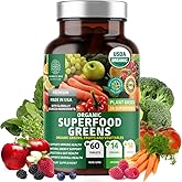 USDA Organic Superfood Greens [28 Powerful Ingredients] Natural Super Greens Capsules, Fruit and Veggie Supplement with Alfalfa, Beet Root and Ginger to Support Energy and Immunity, 60 Tablets