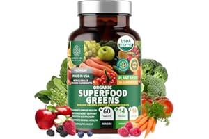 NUMBER ONE NUTRITION USDA Organic Superfood Greens [28 Powerful Ingredients] Natural Super Greens Capsules, Fruit and Veggie Supplement with Alfalfa, Beet Root and Ginger to Support Energy and Immunity, 60 Tablets
