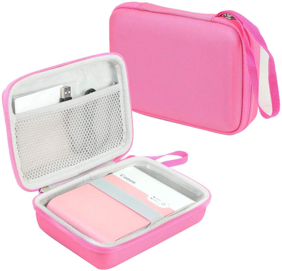 Khanka Hard Case for Canon SELPHY Square QX10 Portable Printer and Canon XS-20L 2.7" x 2.7" Square Photo Paper.(Pink/White)