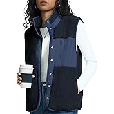 Rapbin Vests for Women Lightweight Stand Collar Sherpa Fuzzy Fleece Vest Buttoned Sleeveless Jackets with 3 Pockets