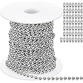 Yaocom 50ft 4.5mm Ball Beaded Chain with 50 Connectors for Roller Shade &Vertical Window Blinds, Dog Tag Chain, Jewelry Making/Crafts & DIY Projects(Silver)