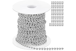 Yaocom 50ft 4.5mm Ball Beaded Chain with 50 Connectors for Roller Shade &Vertical Window Blinds, Dog Tag Chain, Jewelry Making/Crafts & DIY Projects(Silver)