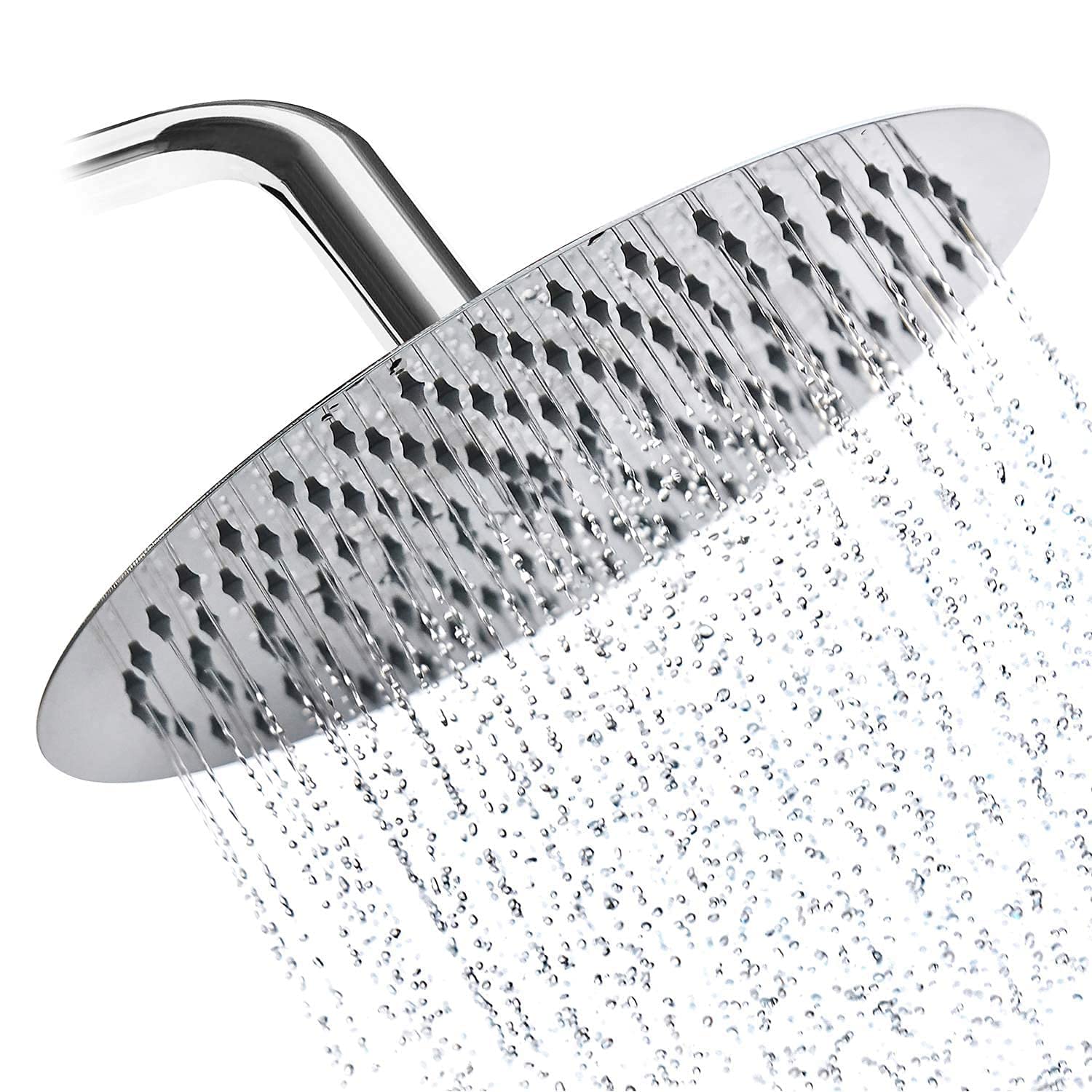 Drenky Rain Shower Head Large 12 Inch Round Replacement Powerful High Pressure Rainfall Shower Head Stainless Steel Adjustable with Swivel Ball Ultra Thin Ceiling Showerhead