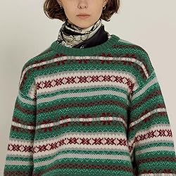 Women Y2K Argyle Striped Pullover Sweater Casual