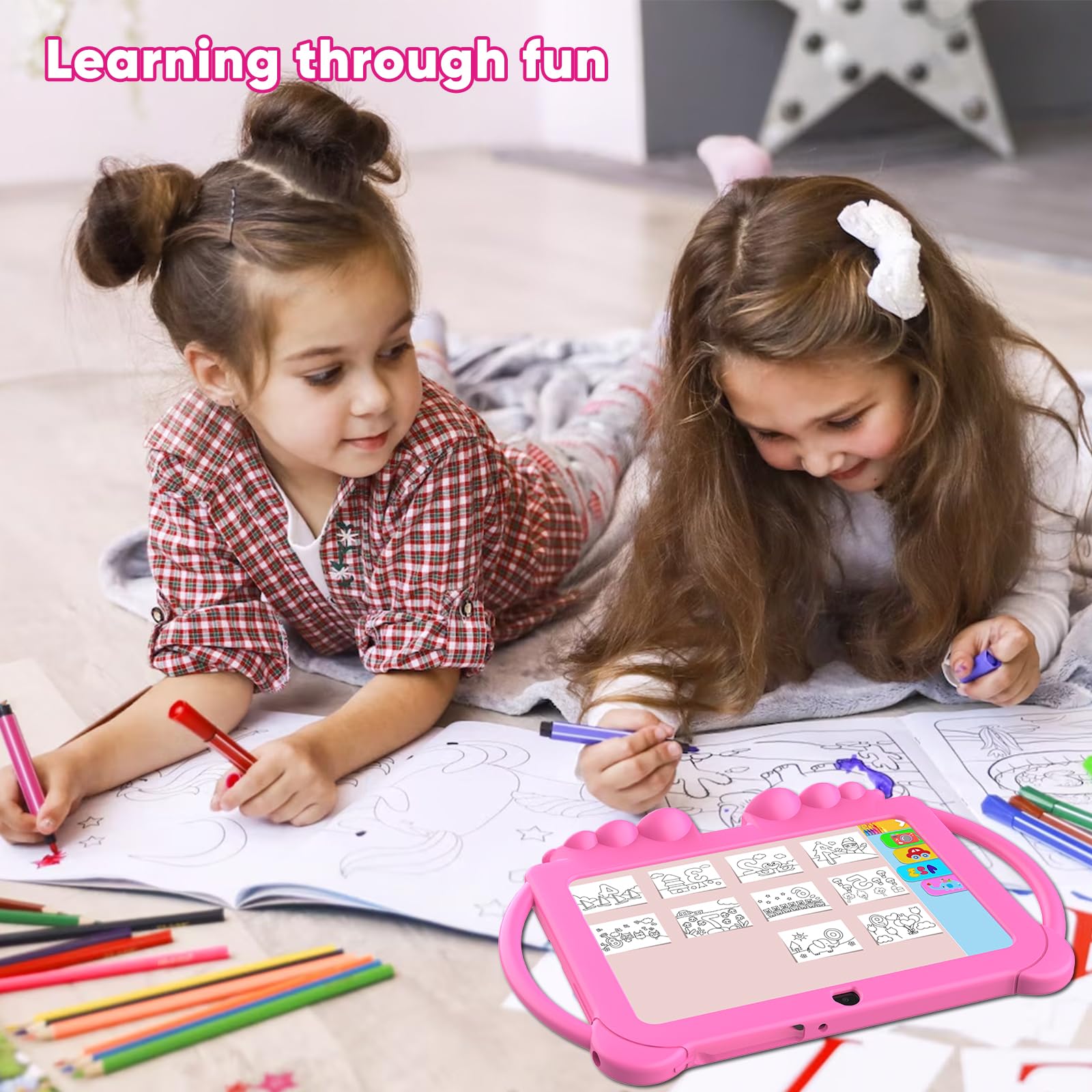 HOTTABLET Kids Tablet 7 inch Android 12, 4GB RAM 32GB ROM, 512GB Expandsion, with Parental Control, WiFi, Bluetooth, Dual Camera with Silicone Case, 1PCS(Pink)