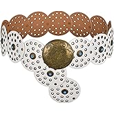 QILVYTH Western Leather Belts for Woman Boho Cowgirl Wide Disc Belt for Women Concho Cowboy Waist Belts for Dress