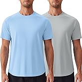 PINSPARK Mens 2 Pack UPF50+ Sun Protection Swim Surf Short Sleeve Athletic Shirts Rash Guard Quick Dry Performance Shirts