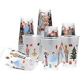 Suclain 50 Pcs Christmas Nutcracker Frosted Cups Bulk 17oz Shatterproof Frosted Plastic Cups Reusable Party Drink Tumblers Dishwasher Safe for Christmas Tableware