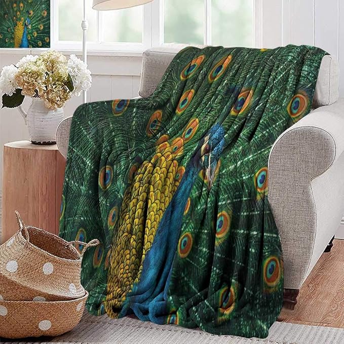 XavieraDoherty Flannel Throw Blanket，Peacock,Portrait of The Peacock