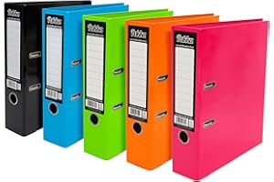 Pukka Pad, Brights A4 Lever Arch Files – 10 Pack of Assorted Colours – 70mm Spine with Customisable Label for Large Amounts of Documents and Thumb Hole Retrieval – 32 x 28cm