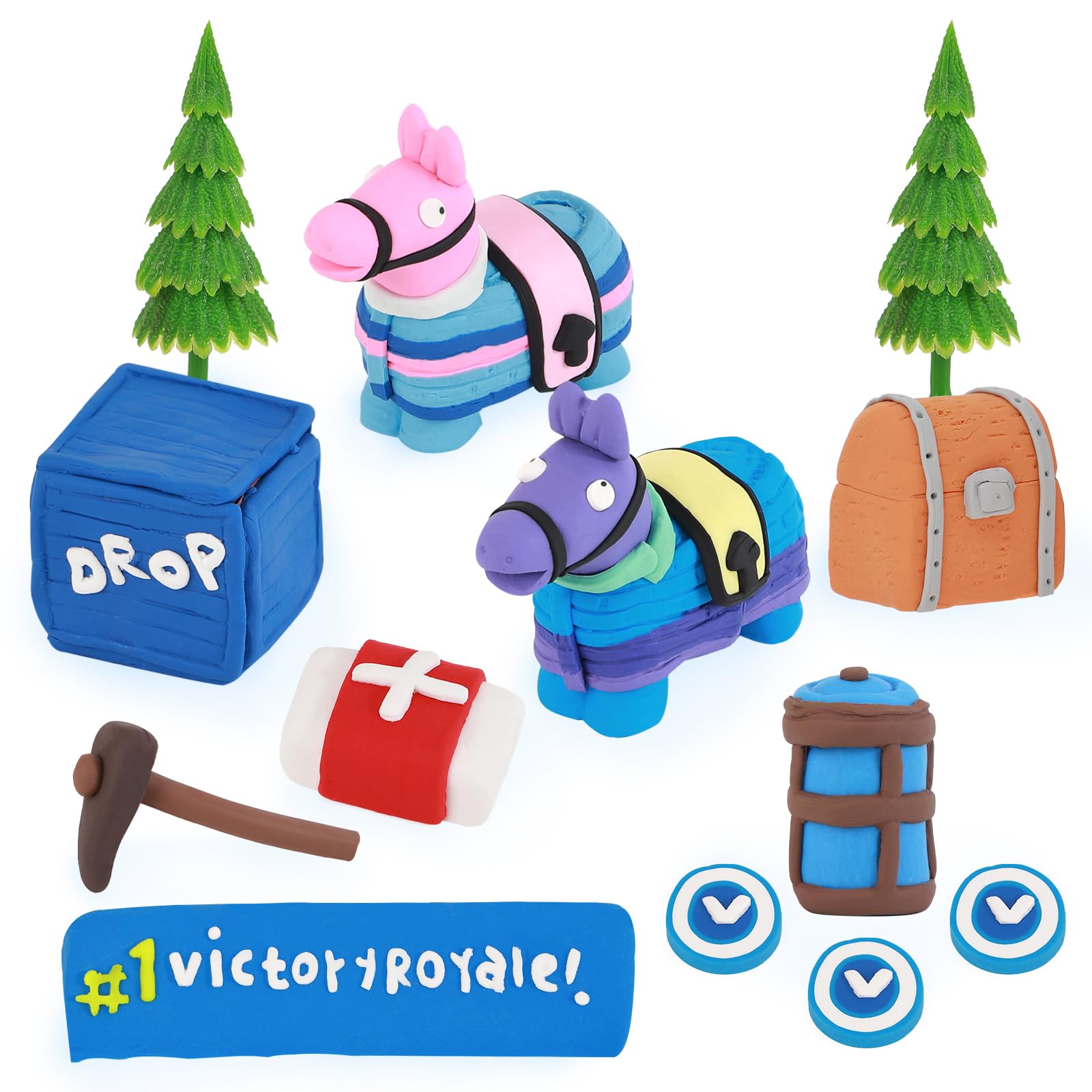 Photo 1 of 13Pcs Video Game Cake Toppers,Handmade Soft Clay Llama Battle Royale Cake Decoration for Fans Video Game Theme Party Decorations