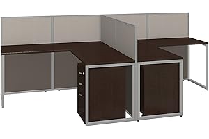Bush Furniture Double Cubicle Desk with Filing Cabinets and Panels | Easy Office Collection 2 Person Table Workstation, 60W x 45H, Mocha Cherry