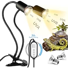 TFNN Reptile Heat Lamp Double-Head UVA UVB Light with Timer