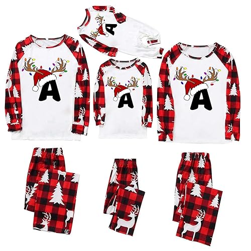 Family Christmas Pyjamas Set A-Z Letter Printed Mens Womens Xmas Matching Pyjama Kids Comfortable Unisex Tshirt and Pants Cute Cartoon Boys Girls Matching Christmas Pjs(Baby, A, 0-3 Months)