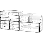 Cq acrylic Clear Make up Organizers for Vanity,Skincare Organizer With 13 Drawers for Dresser,Plastic Cute Desk Accessories Organization and Bathroom Organizers Storage Case Box for Beauty,Skin Care
