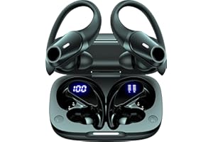 GOLREX Wireless Earbuds Bluetooth Headphones 80Hrs Playtime Ear Buds Power Display Wireless Charging Case Over-Ear Earbud with Earhooks Stereo Bass Earphones with Mic for Sport Running Workout Black