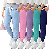 Oakgarden 5 Pack Girls Jogger Sweatpants Lounge Drawstring Kids Sweat Pants Casual Lightweight Athletic Pants with Pockets