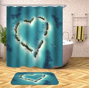 ZZZdz Eine Herzförmige Insel Am Meer. Duschvorhang, 3D-Hd-Druck