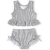 HAPPYMA Baby Swimsuit Toddler Girl Bathing Suit Summer Stripe Bikini Set Beach Two Piece Swim Wear