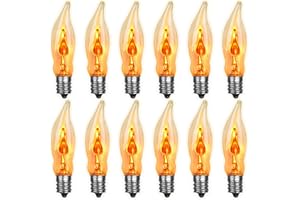 COUAH Halloween Flickering Light Bulbs 12 Pack C18 Flickering Flame Light Bulbs E12 Base Flickering Flame Bulbs 1 Watt/120 Volts for Halloween Candelabra Window Candle Lamp Halloween Replacement Bulbs