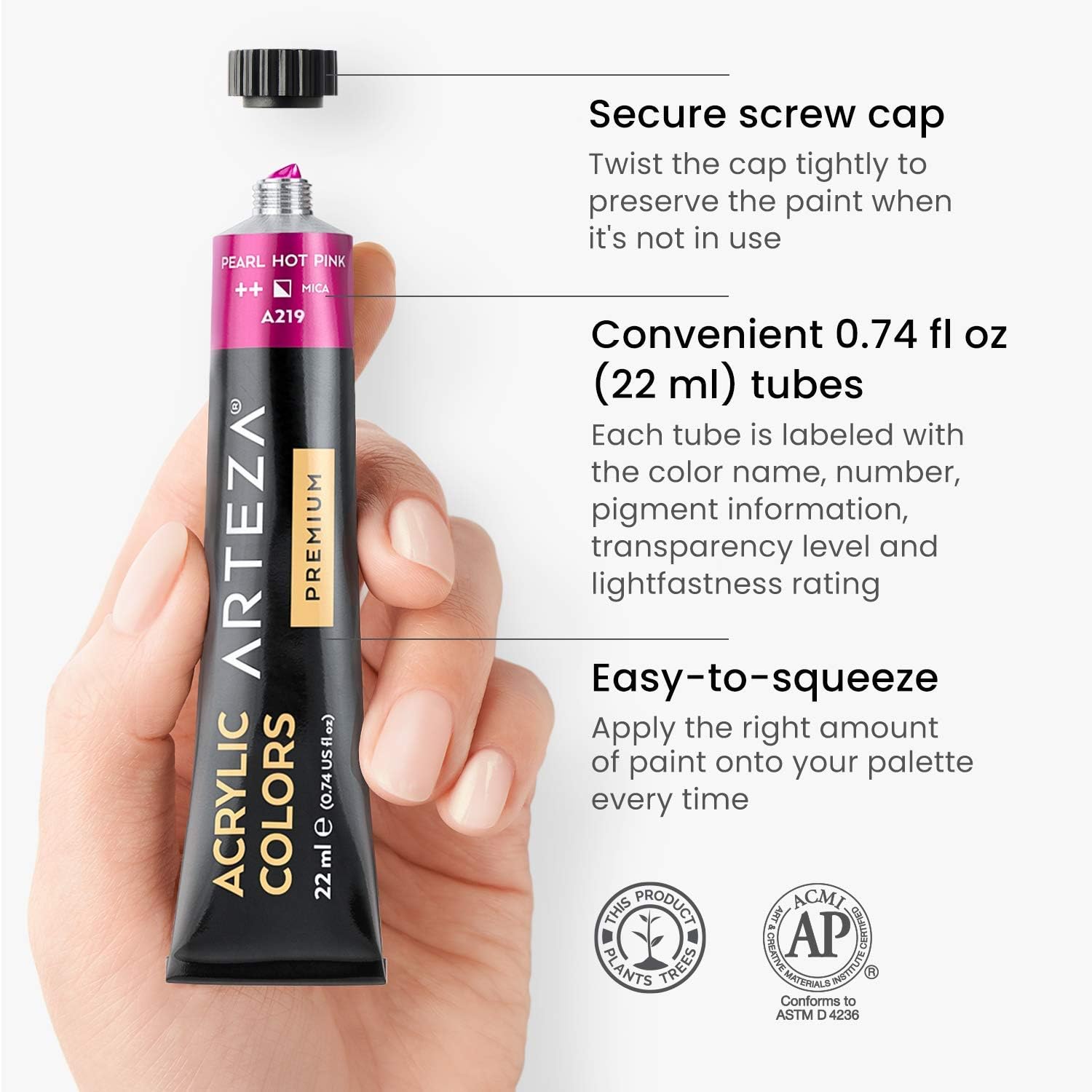 ARTEZA Metallic Acrylic Paint, Set of 36 Colours/Tubes (22 ml, 0.74 oz.) with Storage Box, Rich Pigments, Non Fading - Image 4