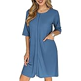 Ekouaer Zip Up Robes for Women Short Waffle Bathrobe Lightweight house coat 3/4 Sleeve Soft Nightgown with Pockets S-3XL