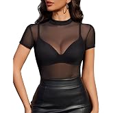 Avidlove Mesh Top Women Short Sleeve See Through Shirt Bodycon Sheer Blouse Clubwear Going Out XS-XXL