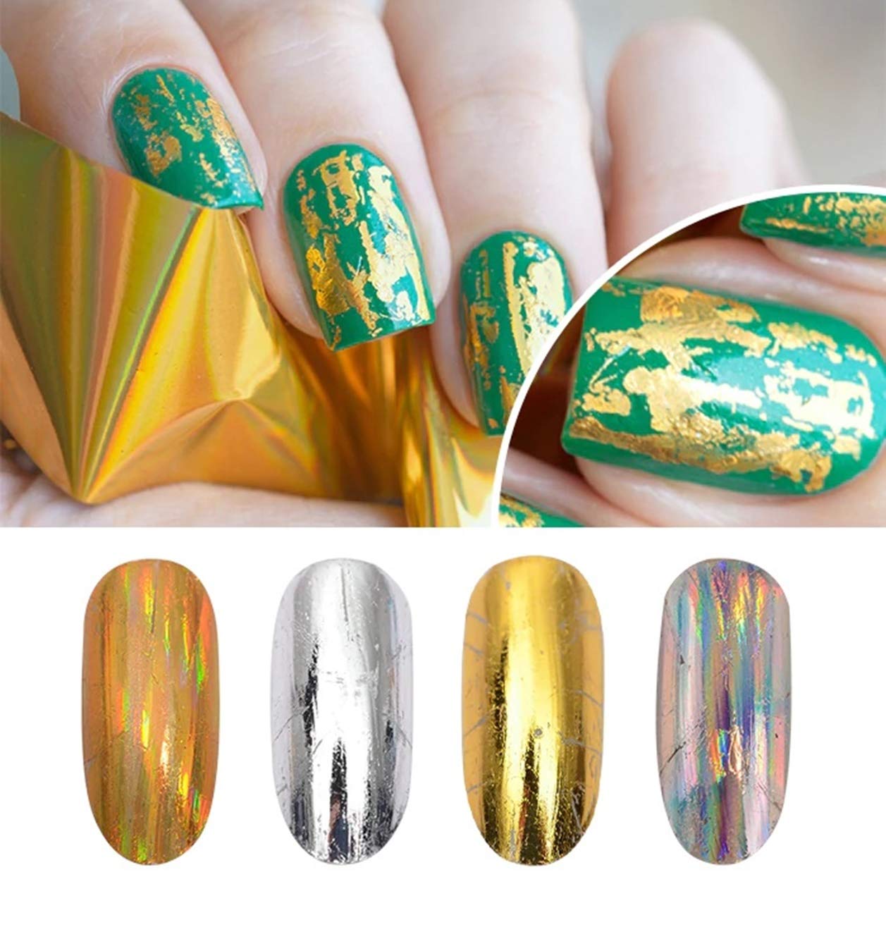 Amazon Com 8 Pc Holographic Gold Silver Nail Art Stickers Starry Foils Professional Girls Stamping Plates Charming Popular Manicure Toes Tips Nails Wraps Kits Beauty