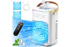FANCOLE 4-IN-1 Small Air Conditioner w/ 2 Ice Packs, 16.5ft Remote, 1200ML Tank, 7H Smart Timer, 3Speed & 2Cool Mist Personal Air Conditioner, 7-Color Light Portable AC Unit for Bedroom Cover 100Sq.ft