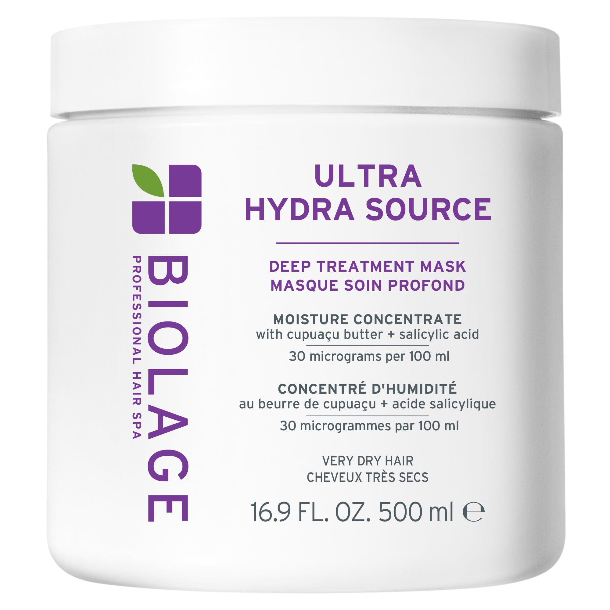 Photo 1 of BIOLAGE Ultra Hydra Source Deep Treatment Mask - Intense Hydration, For Very Dry, Thick, Coarse Hair, Infused with Micro-dosed with Cupuaçu Butter & Salicylic Acid, Vegan & Paraben-Free, 16.9 Fl Oz