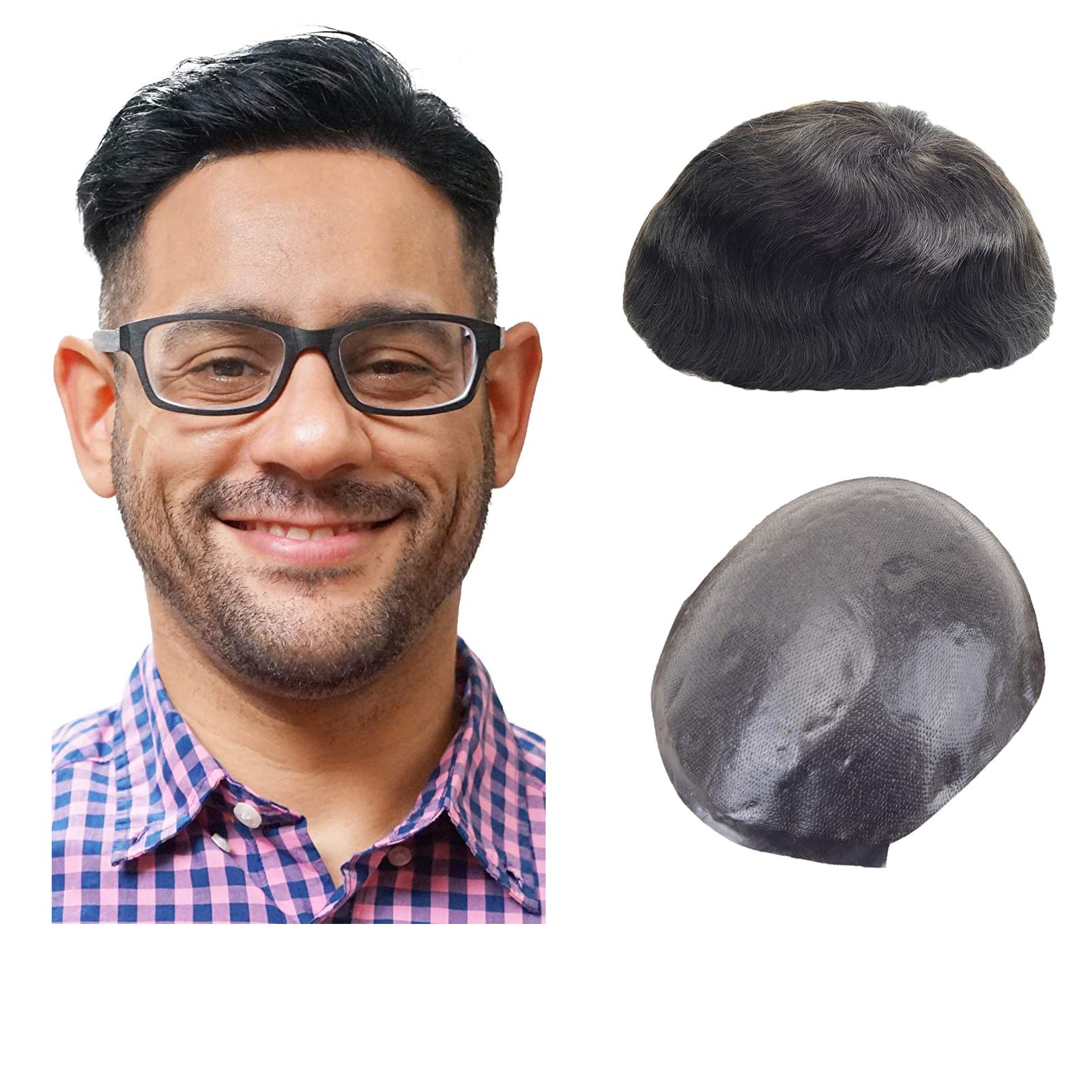 Lordhair 0.06mm Hair System for Men Thin Skin Toupee for Men, Base Size 8X10 Inch V-looped Hairpiece Medium Density Hair Replacement System