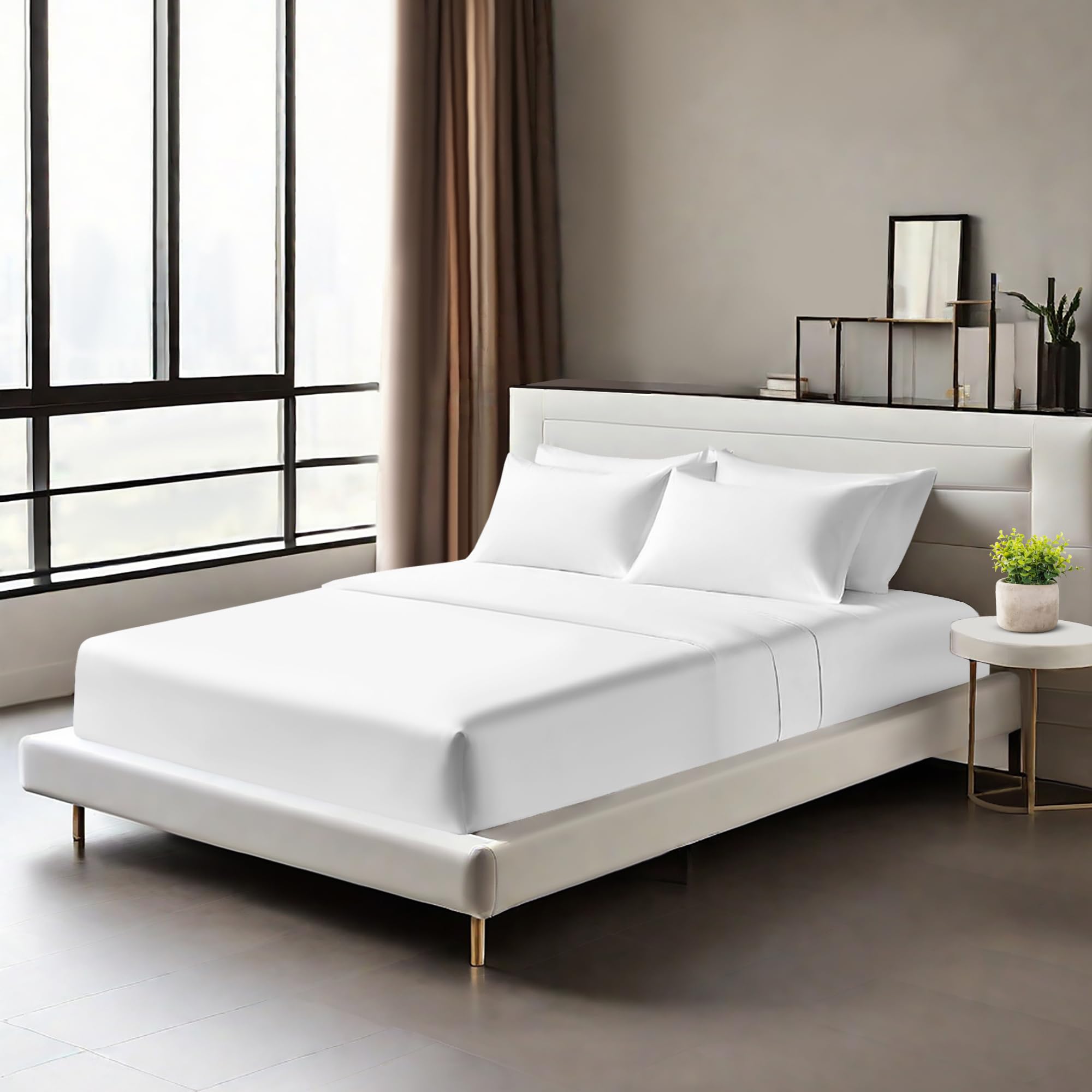 Egyptian Cotton Fitted Sheets 25cm Deep Mattress Pocket 200 Thread Count Fitted Bed Sheet- Soft & Comfortable Bottom Sheet (White, Single)