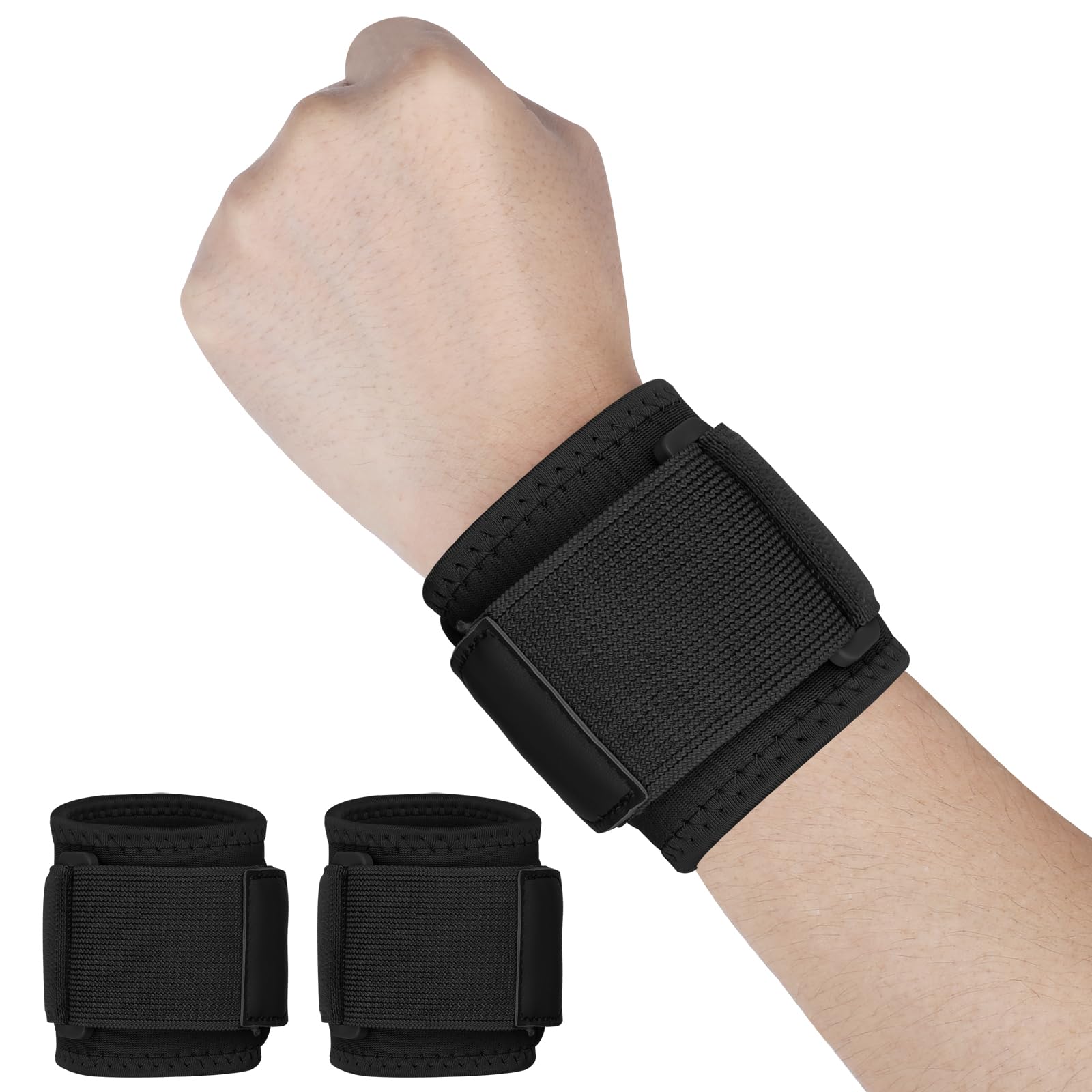 Yasdyri Wrist Brace Compression for Women and Men Adjustable Wrist Supports for Tendonitis, Arthritis, Carpal Tunnel, Sports Injuries, Badminton, Basketball, Fitness 2 Pack (Black)