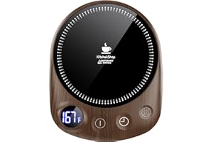 KitchekShop Coffee Mug Warmer - Fastest Heating & Highest Temperature, Coffee Cup Warmer for Desk Auto Shut Off, 4 Temp Settings & 1-12H Timer, Smart Electric Beverage Warmer for Coffee, Tea (Wood)