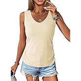 Dokotoo Tank Top with Built in Bra for Women 2026 Summer Sleeveless Tops Casual Slim Fitted V Neck Ruched Cami Shirts