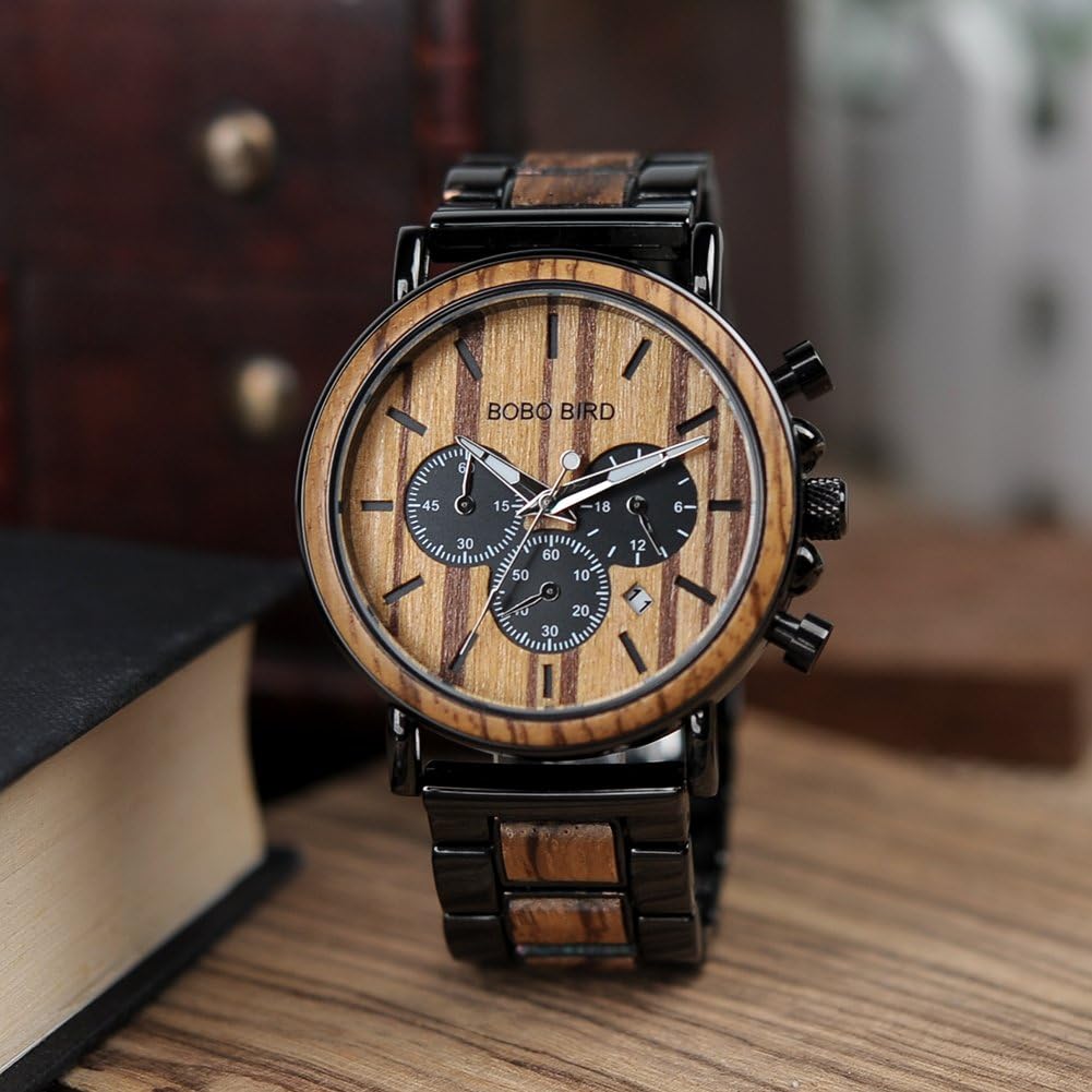 BOBO BIRD Wooden Mens Watches Large Size Stylish Wood