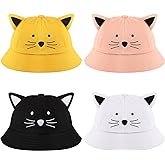 4 Pieces Cute Cat Bucket Hat Beach Fisherman Cap Summer Sun Protection Widen Brim Hat for Adults(56-58 cm)