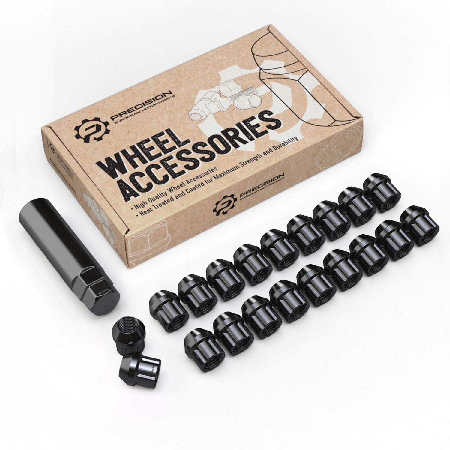 Photo 1 of 20pcs Black Spline Drive Lug Nuts - 12x1.5 Threads - 0.85 inch Length - Open End - Cone Seat - Includes 1 Socket Key Tool - Compatible with Acura Chevy Honda Lexus Mazda Scion Toyota Hyundai Tuner