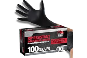 Venom Steel Industrial Nitrile Gloves, Chemical Resistant Disposable Black Gloves, Latex-Free, Powder-Free, Textured Grip, Heavy Duty Two-Layer Protection, 6 mil, XL, 100 Count