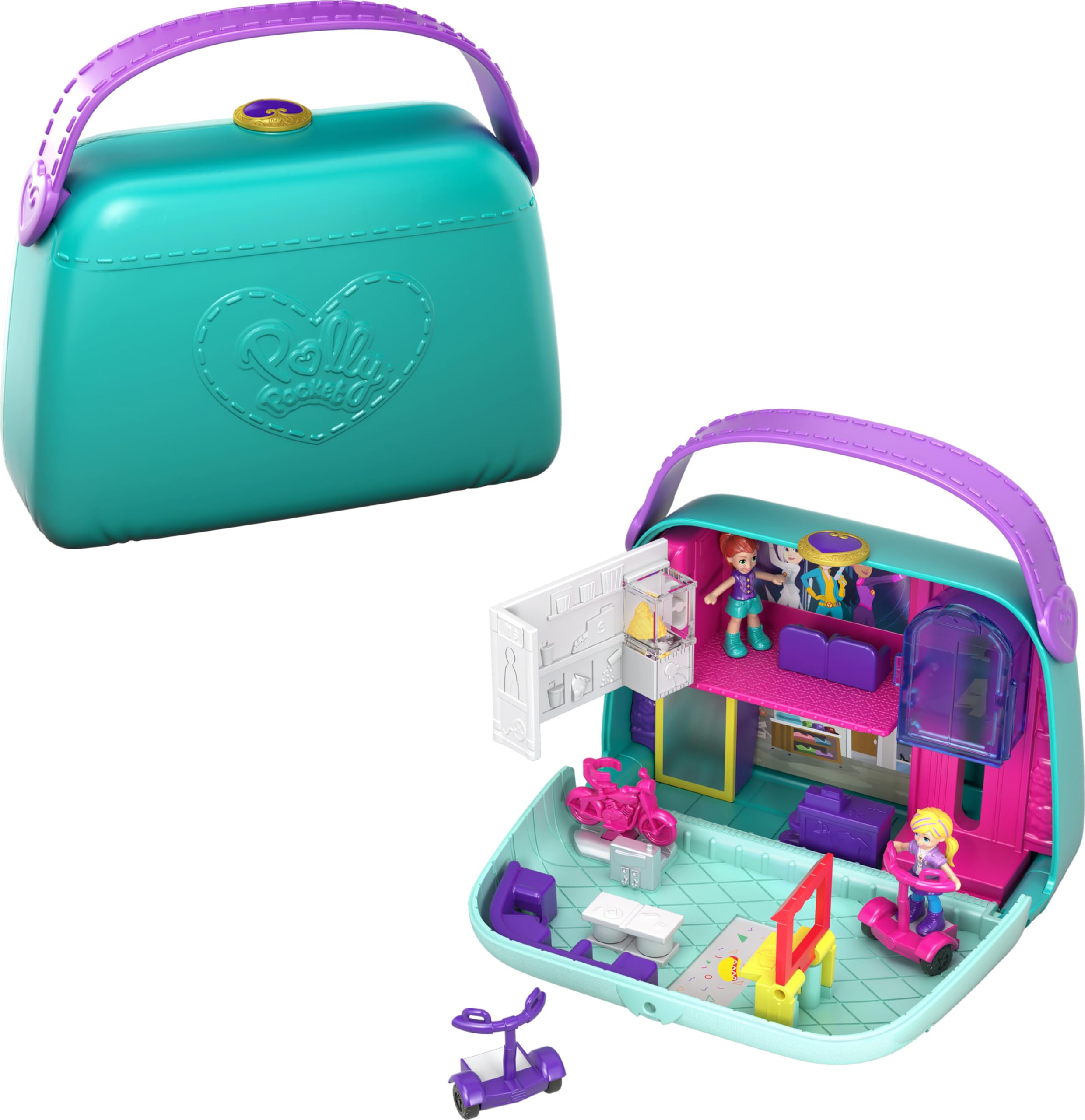 Polly Pocket 2-in-1 Playset, Travel Toy with Micro Dolls