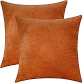 Jeneoo Bright Orange Decorative Throw Pillow Covers Soft Chenille Comfy Square Couch Cushion Cases for Living Room Sofa Decor (Set of 2, 14 x 14 Inches)