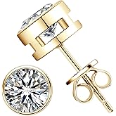TIMEFASHION Moissanite Stud Earrings for Men, 1ct-4ct D Color Round Cut Moissanite, Sterling Silver Bezel Earrings for Women Wife Anniversary Birthday Gift