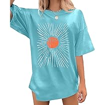 【U LAN】Sunshine Pigment Oversized Short Sleeve Oversized Sunshine Shirt Women Vintage Sun Print Graphic Tee